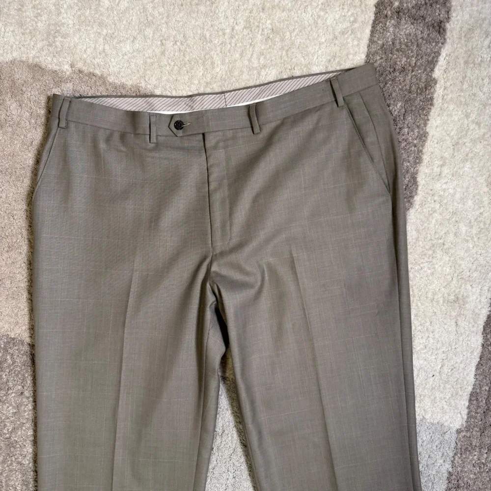 Lauren Ralph Lauren Mens 42x32 Taupe Brown Glen Plaid Dress Pants Flat Front